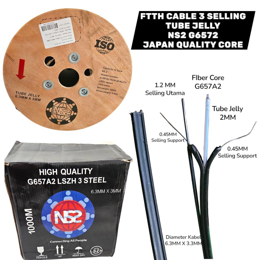kabel fo drop core 12 core tube jelly NS2 G657A2 high quality / kabel fiber optik 12 core 3 selling