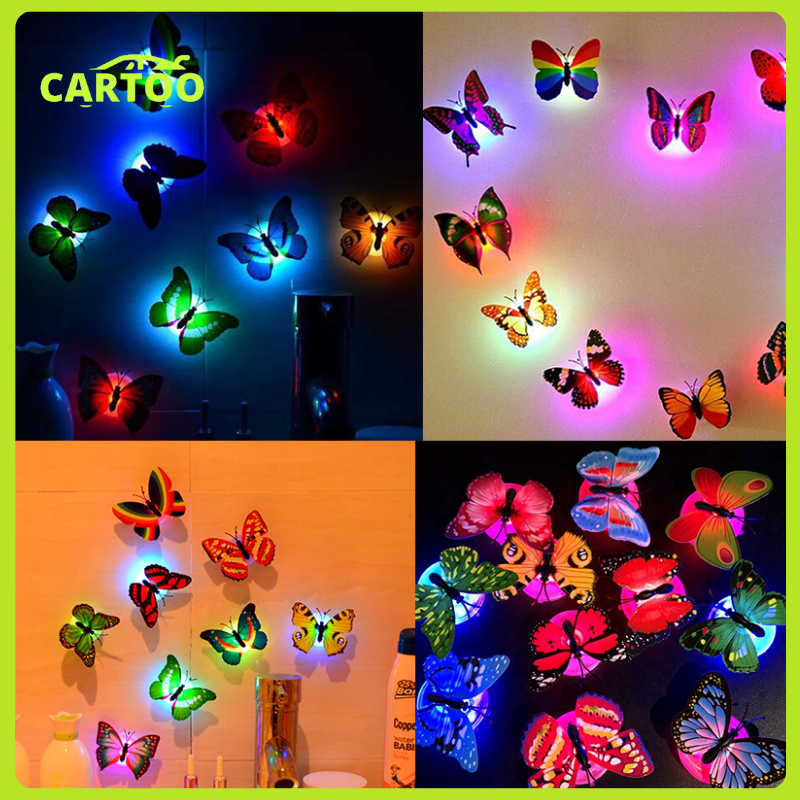 CARTOO Lampu Kupu Mobil Dekorasi Ornamen Kupu LED Stiker Mobil Dekorasi 3D Motif Kupu  Kupu 3D Mobil