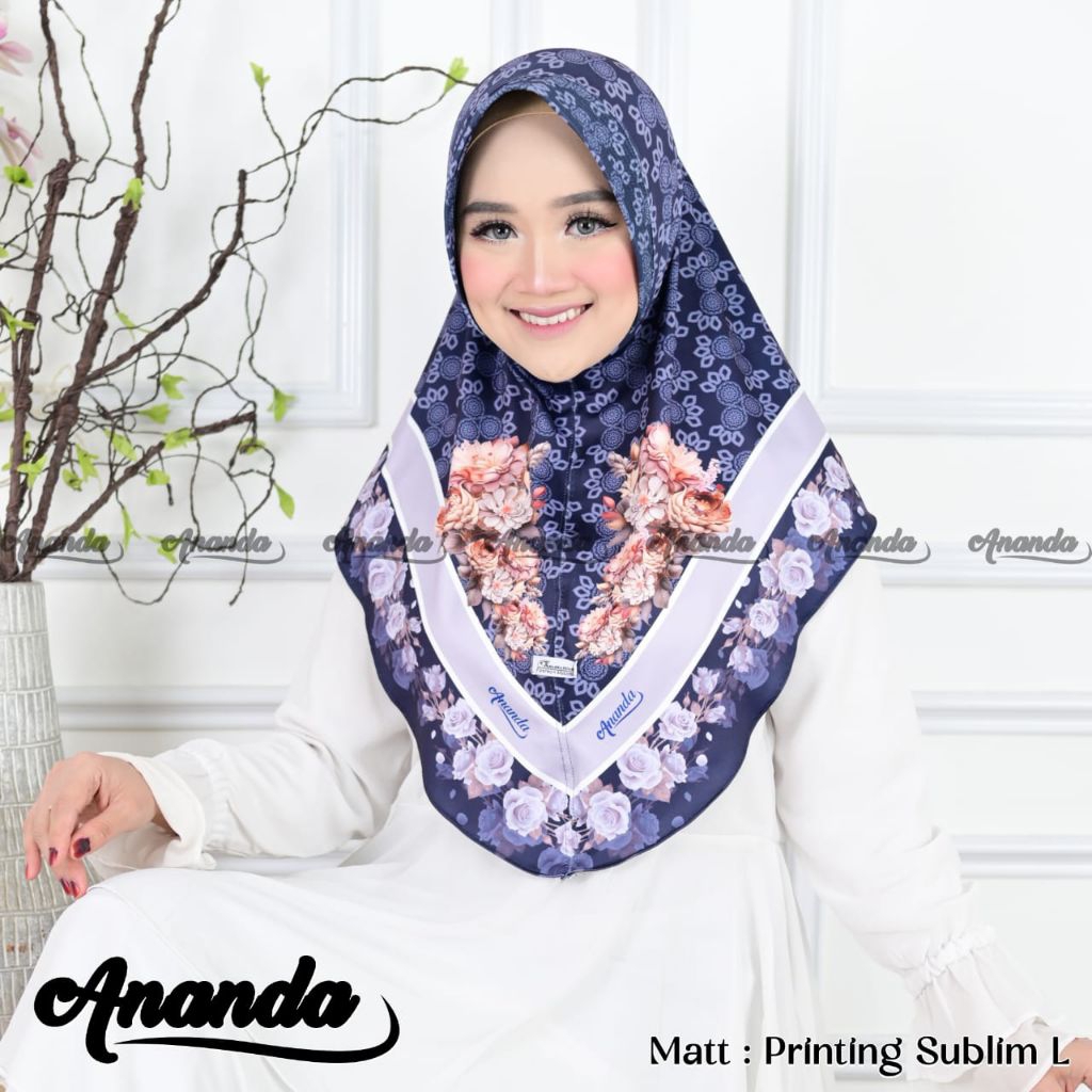 Hijab bergo pet Jersey printing motif bunga mawar