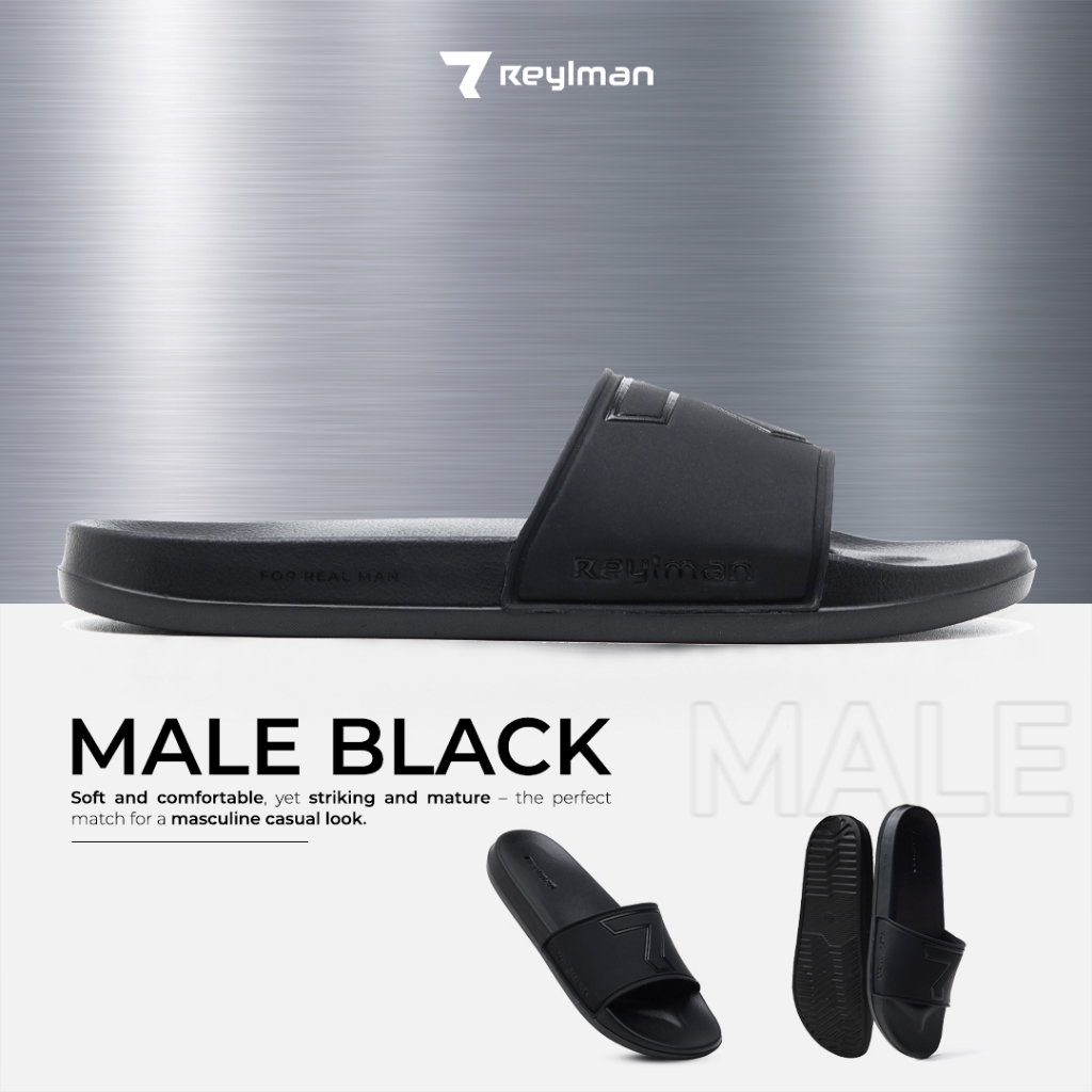 Garansi 100% Ori x REYL MAN | TERBARU REYL MAN MALE BLACK - Sandals Hitam Pria Slide | Sandal Ringan