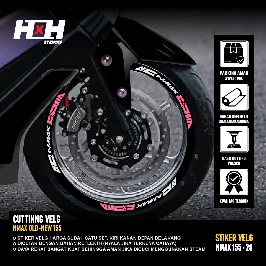 (COD) Cutting Sticker Velg yamaha Nmax 155 turbo connected Stiker Lis Variasi Ban velk nyala 28
