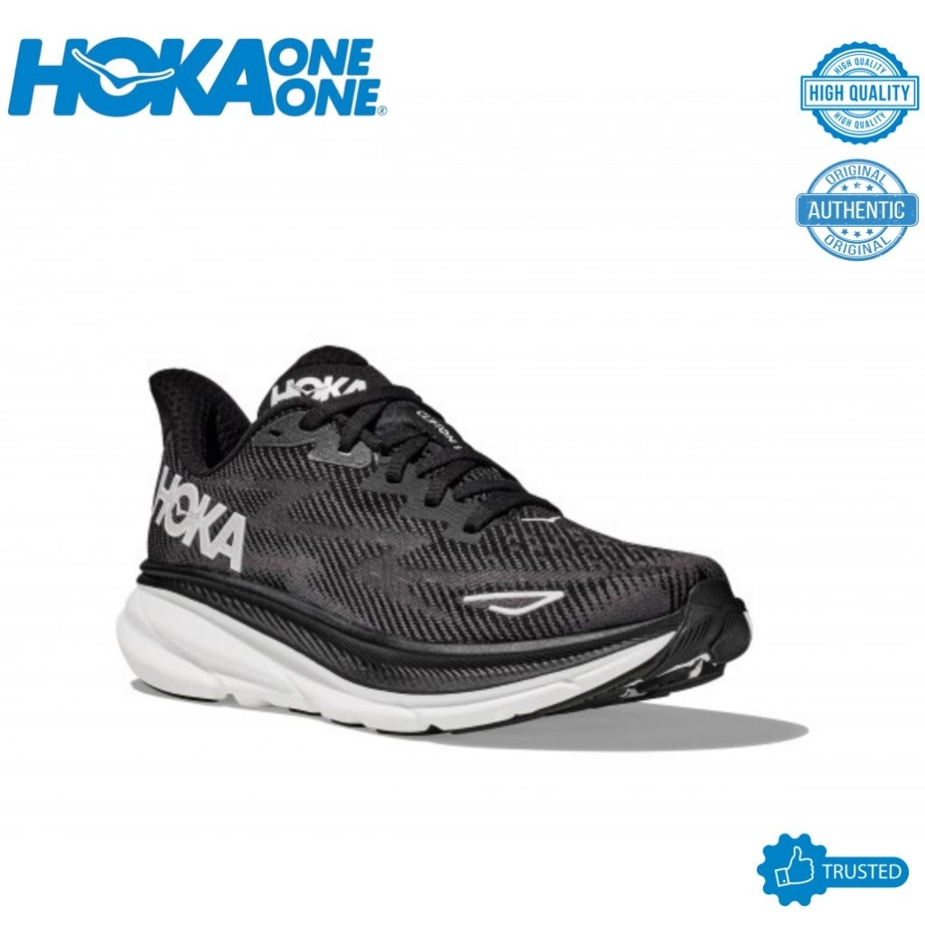 SEPATU HOKA CLIFTON 9 BLACK WHITE