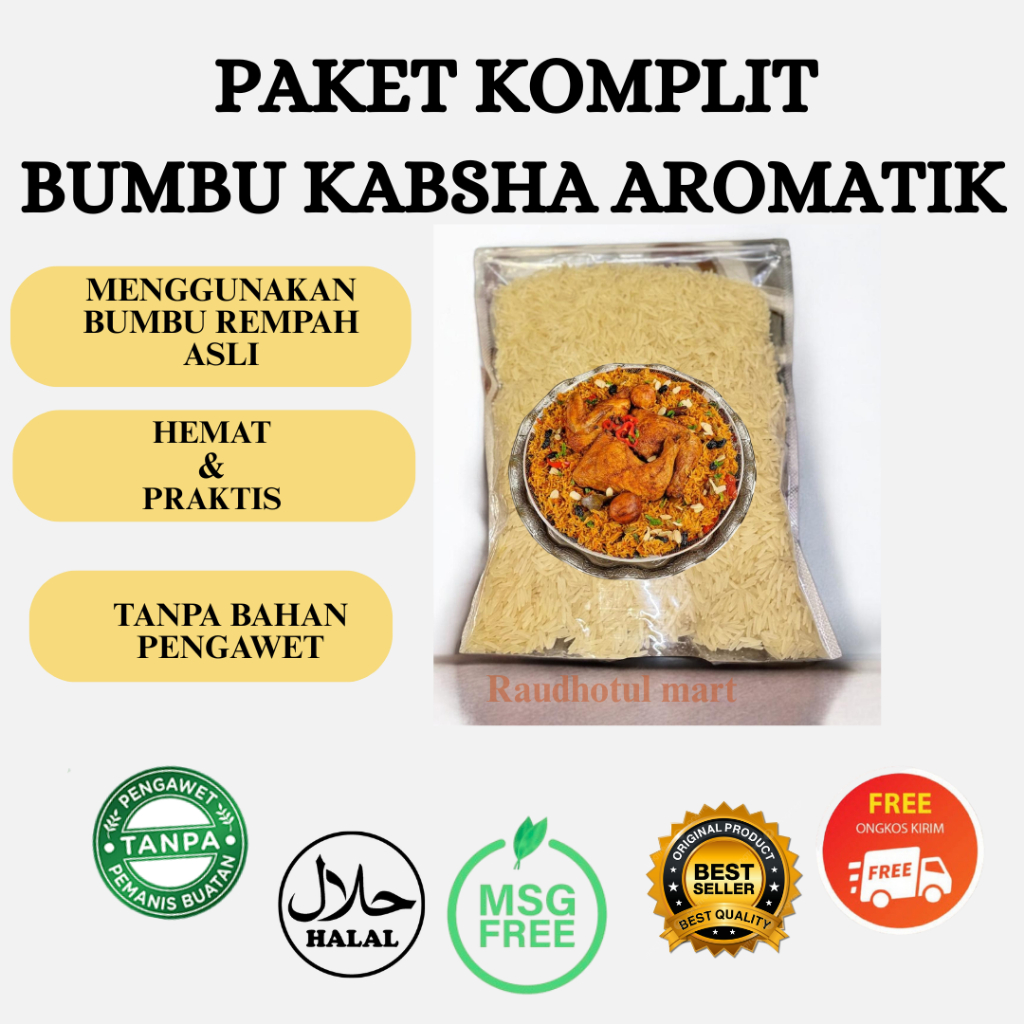 

Beras Basmati 1Kilo Gratis Bumbu Rempah Kabsha Kering Aromatik