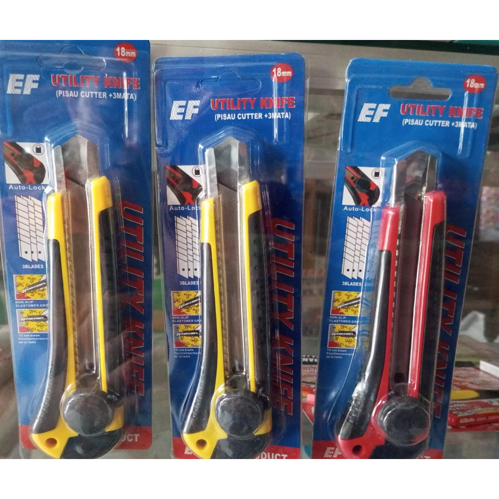 

Pisau Cutter Kater Besar Gagang Karet Anti Selip Auto Lock Bonus Isi Cutter Refil Karter 3 pcs