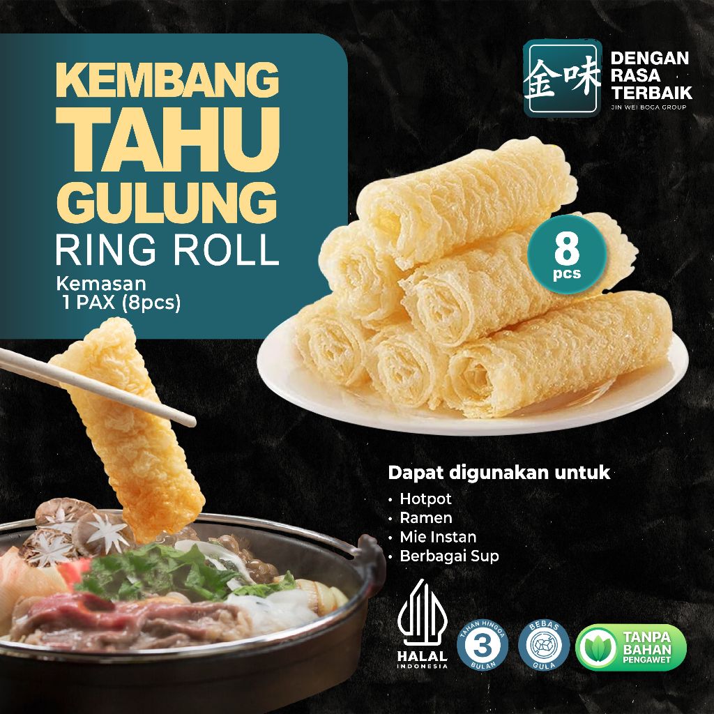 

DRT Kembang Tahu Roll 8pcs HALAL / COCOK UNTUK HOTPOT,SOP,MIE KUAH / Ring Roll Tofu Bell Roll