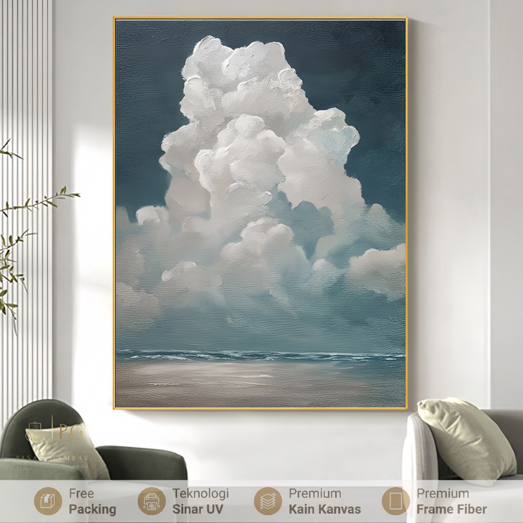 Lukisan Awan Laut Estetik  | Hiasan Dinding Minimalis Kanvas Premium | Lukisan Kamar & Ruang Tamu El