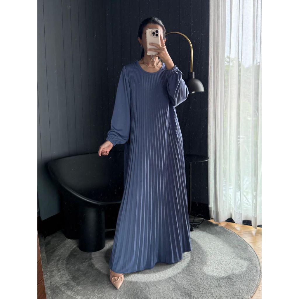 Gamis Plisket Premium Bahan Hyget Premium - Dress Pliseket Terbaru Mayung