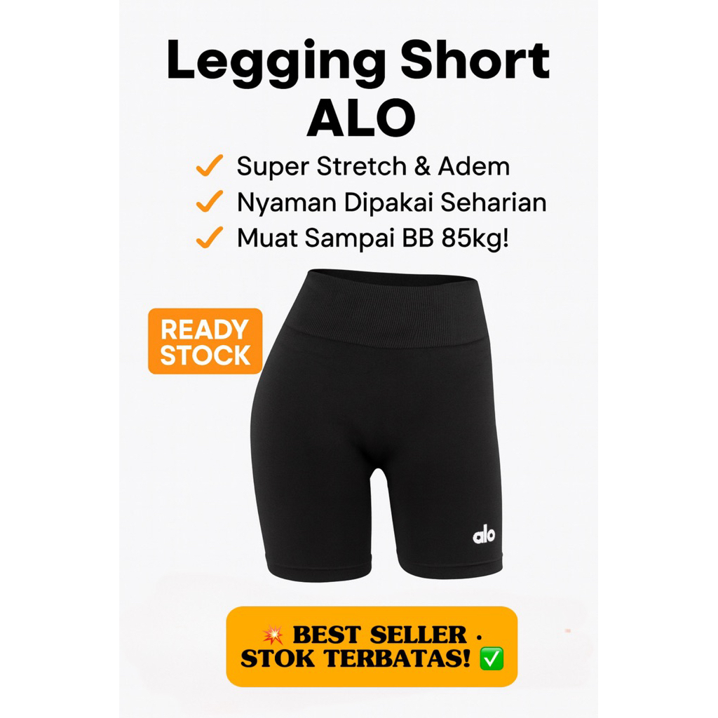 ALO Yoga Legging Pendek Cewek – Celana Pendek Olahraga Wanita Branded Import
