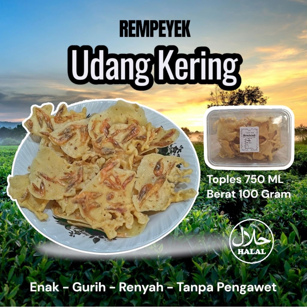 

Cemilan rempeyek udang kering Renyah gurih tanpa pengawet enak lezat - peyek udang kering 100 gram