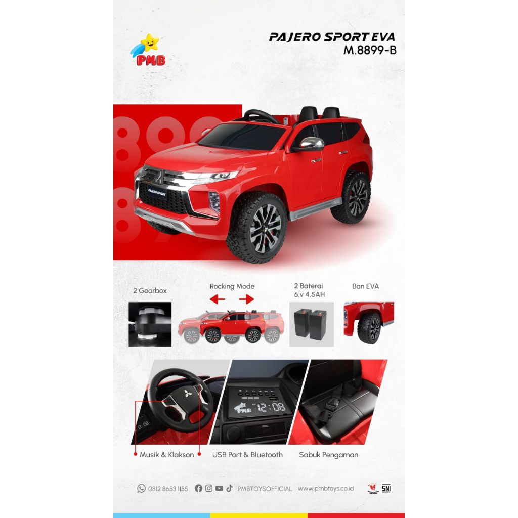 Mobil Aki Anak Pajero Sport Dakar Lisensi Ban Karet