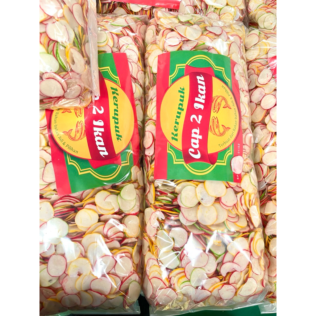 

Kerupuk Bawang Warna Mentah & Kerupuk Merah Mentah CAP 2 Ikan