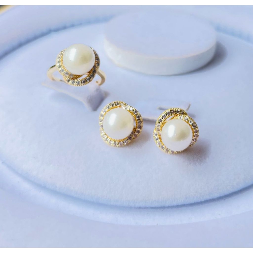 one set rhodium mutiara air laut/one set mewah/one set mutiara laut bersertifikat