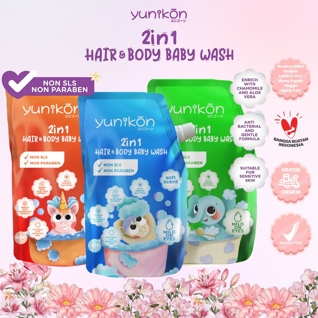 YUNIKON 2in1 Hair & Body Baby Wash 400ml - Sabun dan Shampoo Anak Ramah Kulit Sensitif