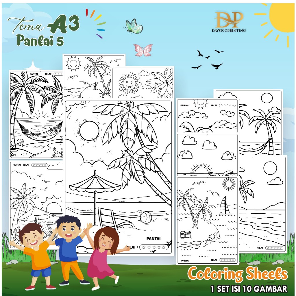 

(PANTAI 05) KERTAS MEWARAI ANAK PEMANDANGAN A3 - LEMBAR MEWARNAI MURAH READY STOCK - COLORING SHEETS ANAK PAUD/TK