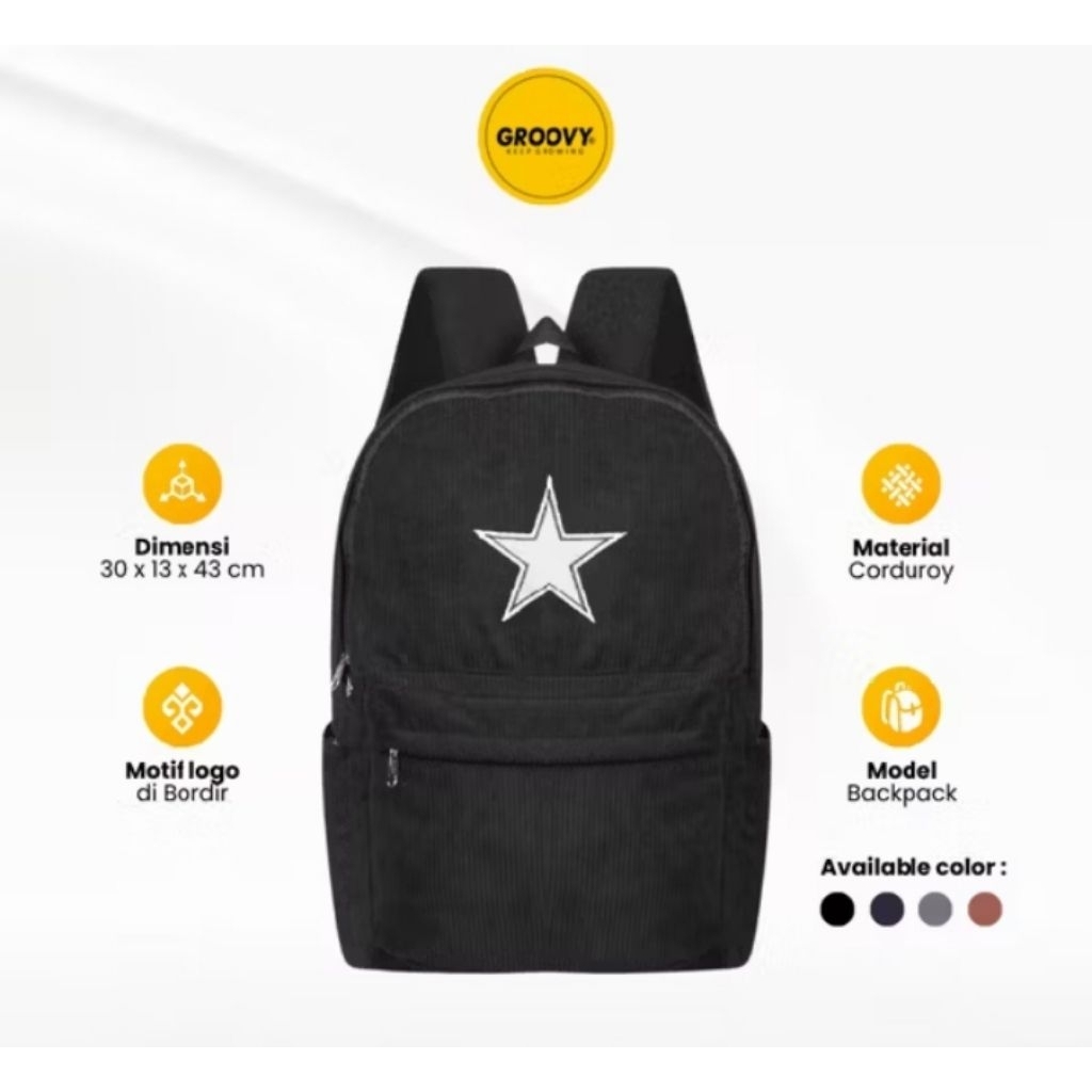 Tas Ransel Corduroy "Bintang". Tas backpack unisex Corduroy. Ransel Fashion