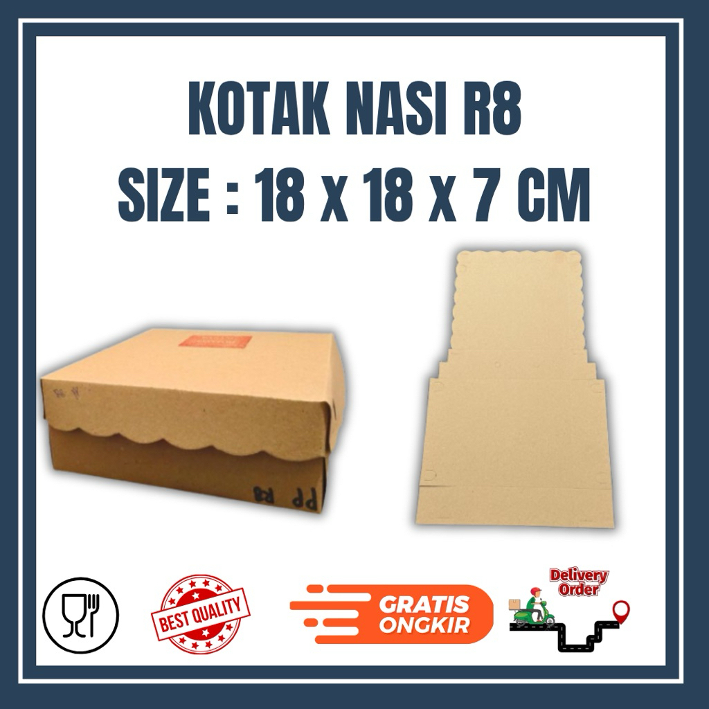 KEMASAN KOTAK NASI RENDA POLOS 18 x 18 x 7 CM NON LAMINASI / KOTAK NASI - KOTAK BOLUI