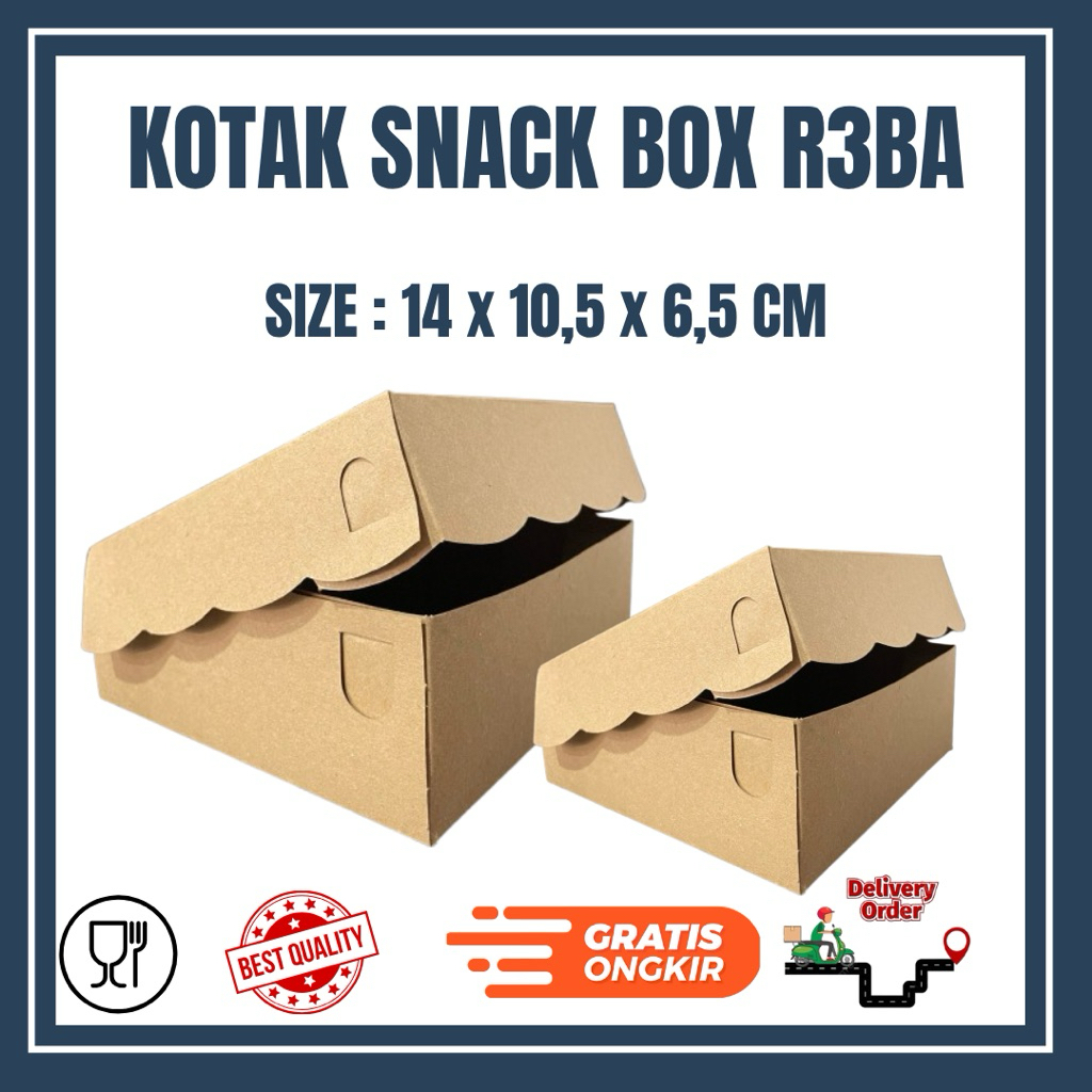 

KOTAK SNACK BOX R3BA DP HARGA TERMURAH KUALITAS BAGUS SIZE 14 x 10,5 x 6,5 CM TERMURAH NON LAMINASI