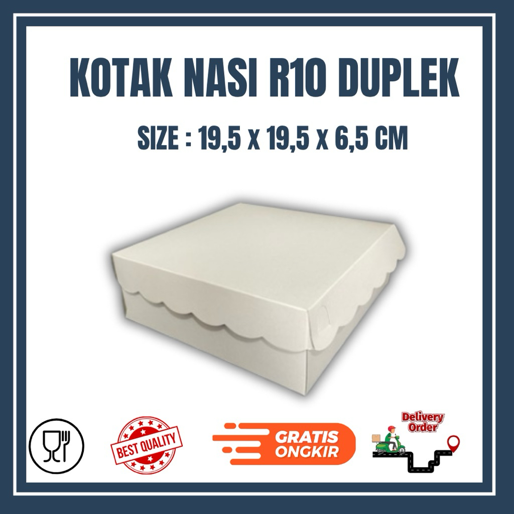

Kotak Nasi R10K Putih 19 ,5 x 19,5 x 6,5 cm - Kotak Nasi - Teball 350 gsm - Kotak Nasi Non Laminasi