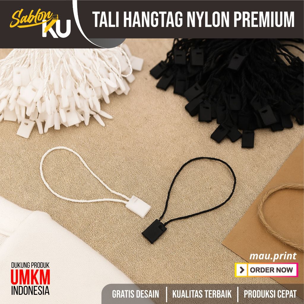

[100 PCS] - TALI HANGTAG LOOP PIN HANG TAG NYLON PREMIUM LABEL BAJU PAKAIAN STRING HITAM PUTIH MURAH