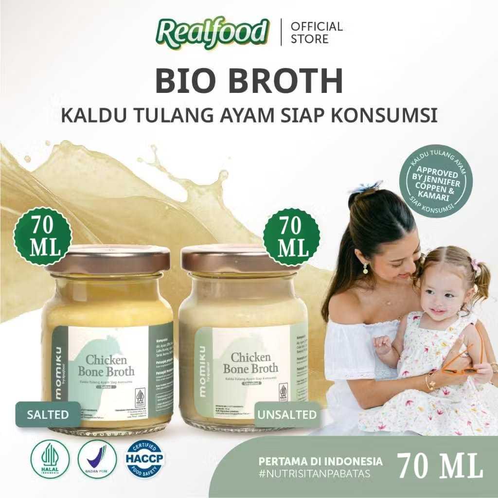 

Realfood Momiku Chicken Bone Broth Rasa Salted & Unsalted ( Mpasi Kaldu Tulang Ayam Rasa Asin & Tawar ) RN789