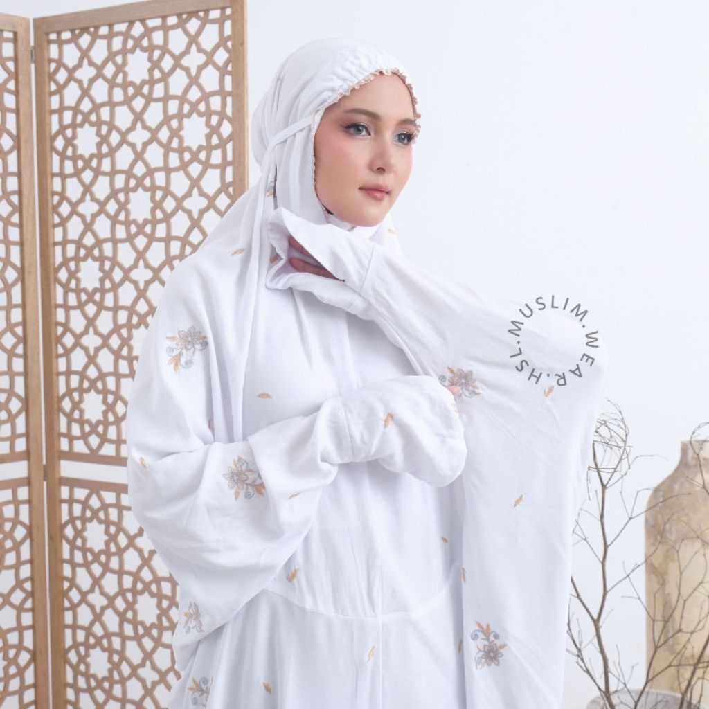 Mukena Terusan Dewasa Rayon Twill Premium Bordir Raisya Mukena Lajuran