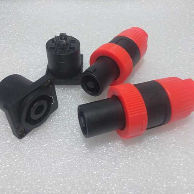 2set/2pasang Jack Audio Connector (2 Jek Spikon Ulir Oren+2 Socket Hitam) -Aksesoris Audio Speaker