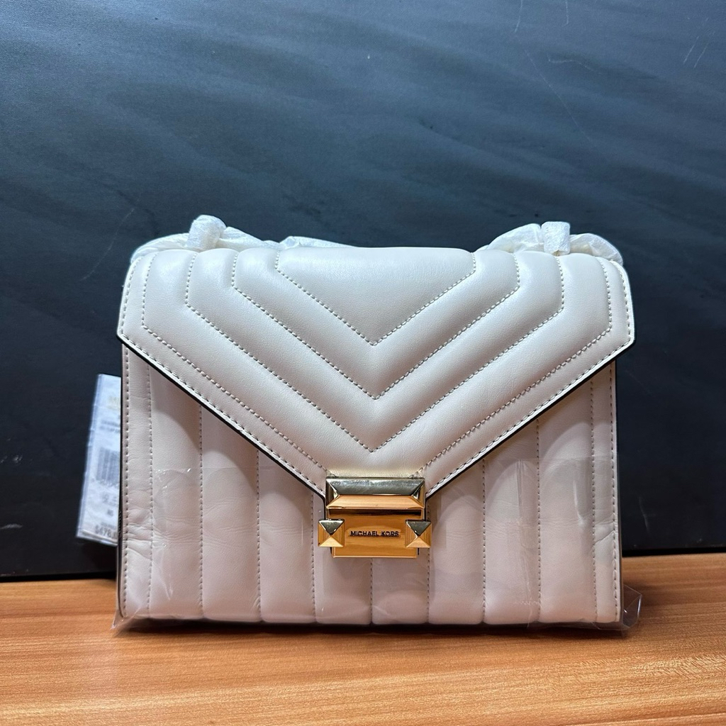 MK WHITNEY medium flap chain shoulder Cream