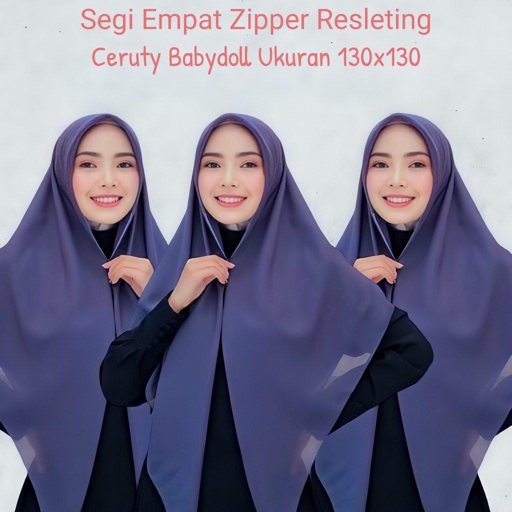 ARSHAKA - Hijab Segi Empat Zipper Resleting Ceruty Babydoll Dua Layer Ukuran 130x130