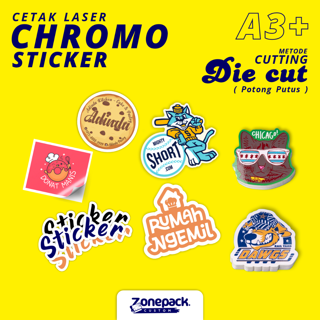 

Cetak Sticker Custom Chromo | DIE CUT (Potong Putus) | Sticker Merchandise Gift | Zonepack Custom