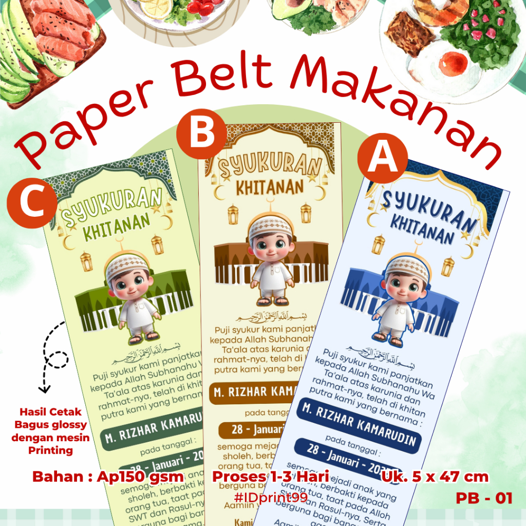 Doradoray_ [10Pc] Paper Belt Makanan Custom 5 X 47 Cm Paper Belt Makanan Bento
