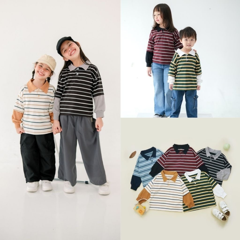 DEAN | Kiano Tee Kaos Panjang Anak Unisex 1-10 Tahun Kaos Salur Anak Kaos Garis - Garis Anak
