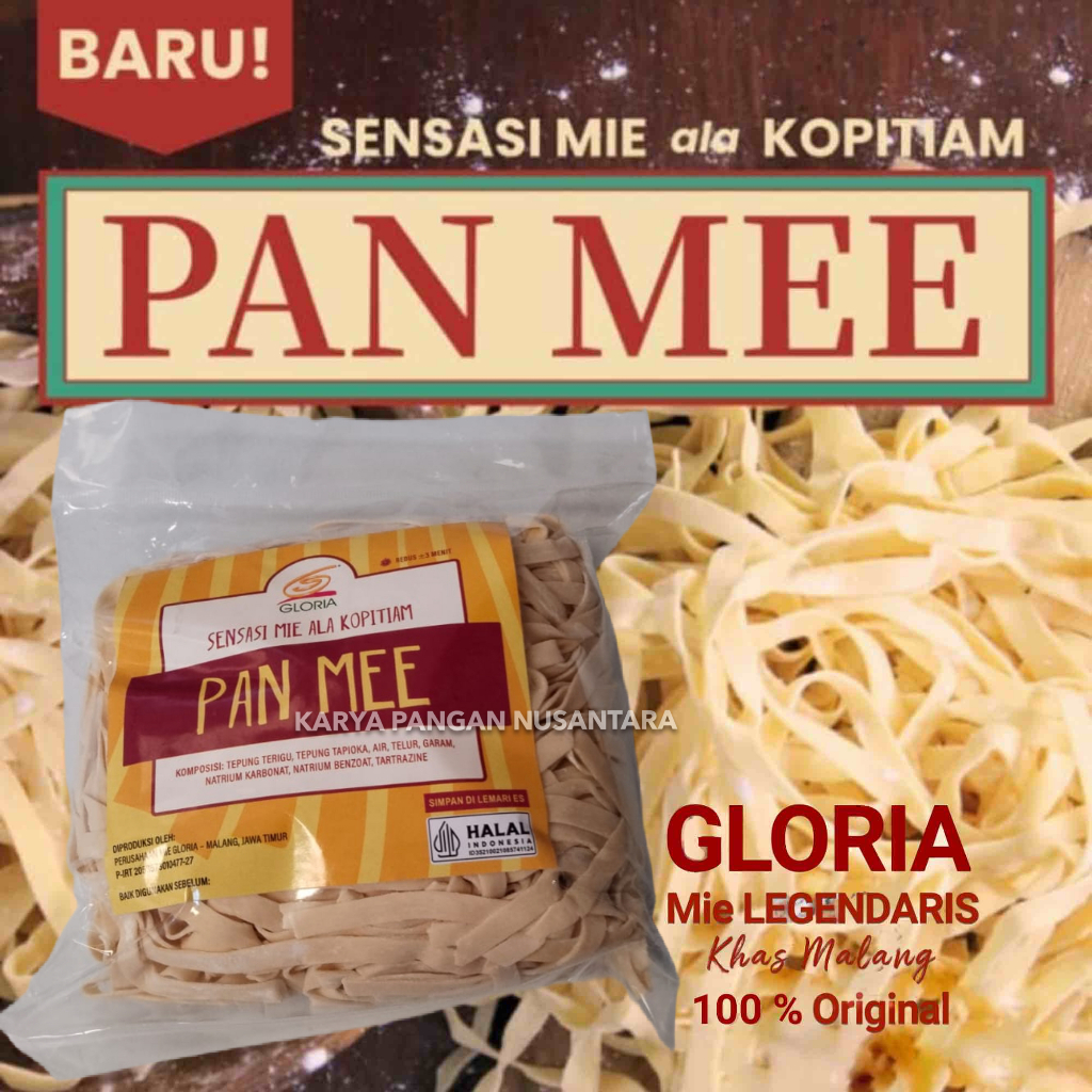 

MIE MENTAH PAN MEE GLORIA MALANG MIE LEBAR PIPIH LEMBUT PAN MEE 1KG