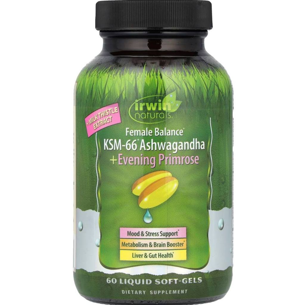 Irwin Naturals Female Balance 300mg KSM-66 Ashwagandha + Evening Primrose 250mg + 1000iu Vitamin D3 