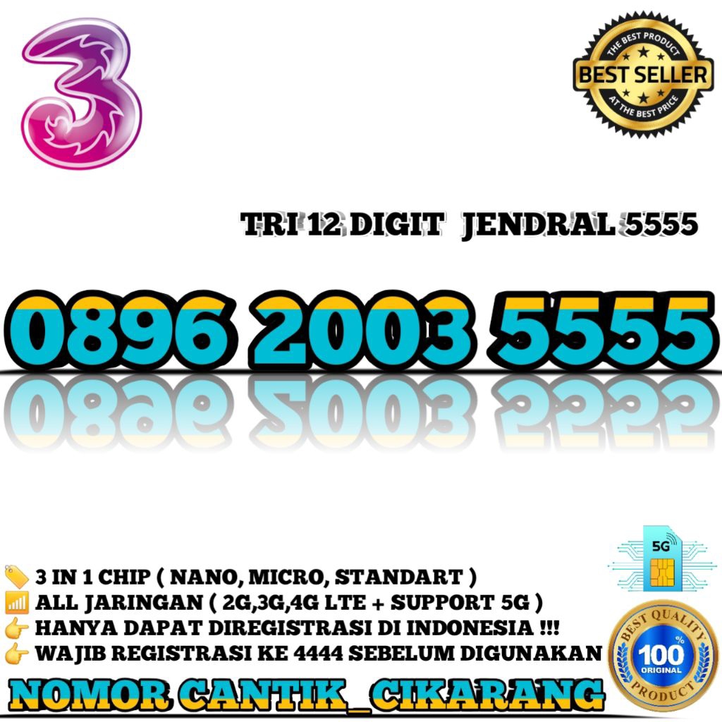 NOMOR CANTIK TRI THREE  KARTU PERDANA NOMOR CANTIK TRI 12 DIGIT 12DIGIT  NOMOR CANTIK TRI SERI TAHUN