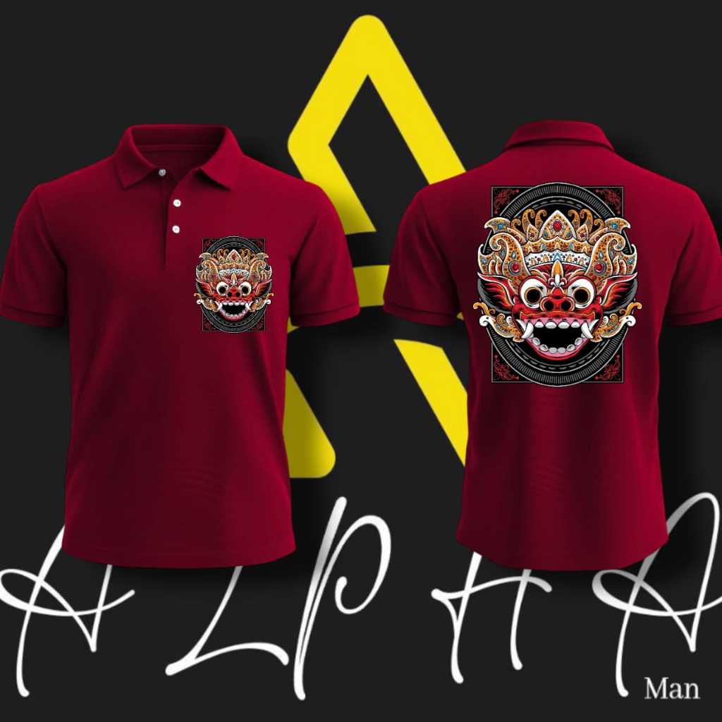 ALPHA - KAOS PRIA KEREN TERBARU KERAH WANGKI BATIK WAYANG BARONG BALI KEREN BAHAN KATUN PREMIUM