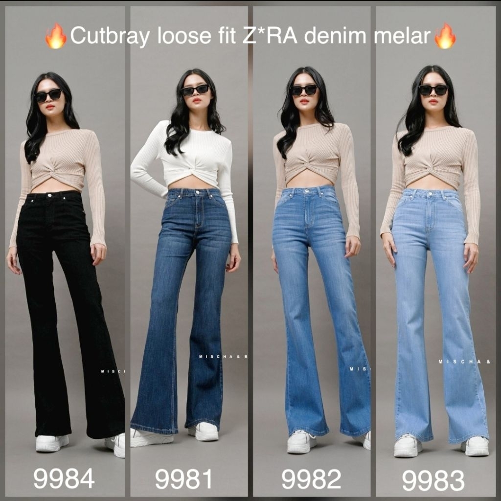 M&B Jeans Celana Wanita Jeans Stretch Cutbray HW Loose Fit Denim