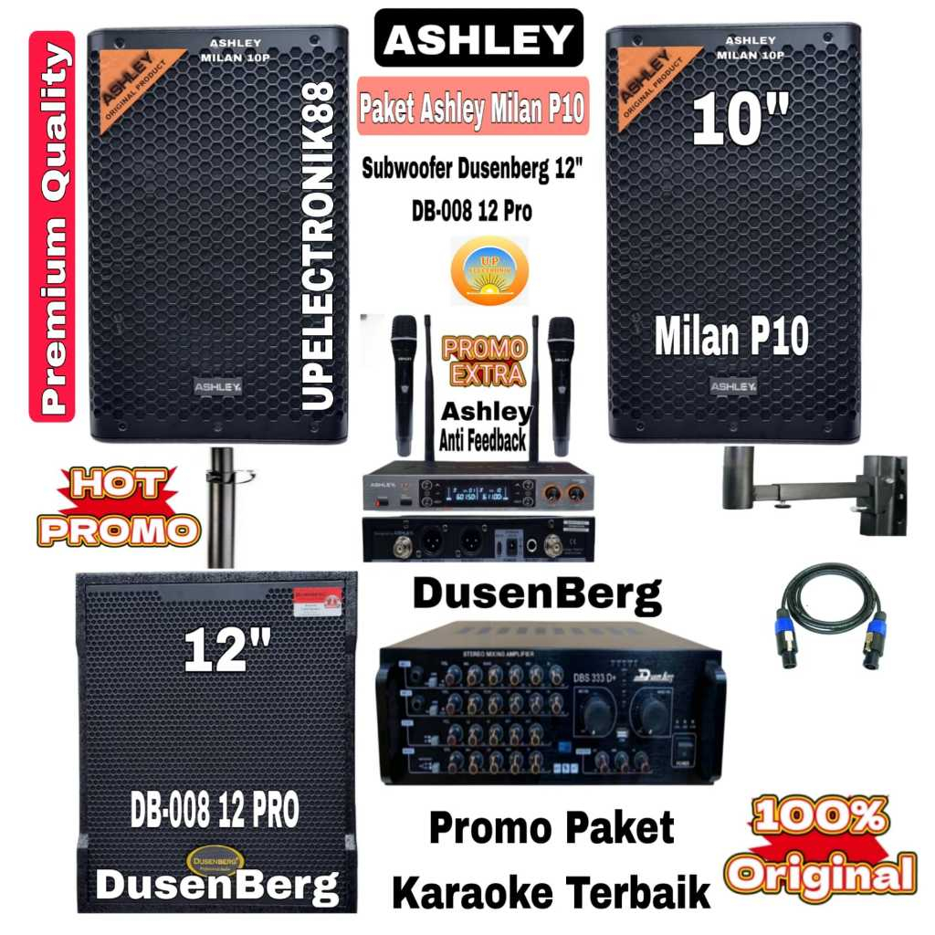 Paket Karaoke Speaker Pasif Ashley Milan P10+Subwoofer Dusenberg+Power Amplifier Original
