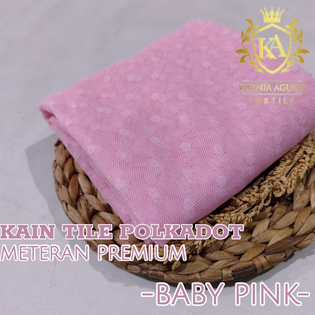 Kain Tile Dot Premium Meteran Warna Baby Pink Bahan Dress Gamis Kebaya Anak Dewasa Lebar 150cm