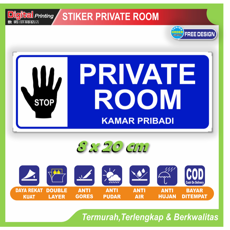 

Stiker tulisan private room kamar pribadi sticker peringatan akses terbatas pintu kamar rumah dll