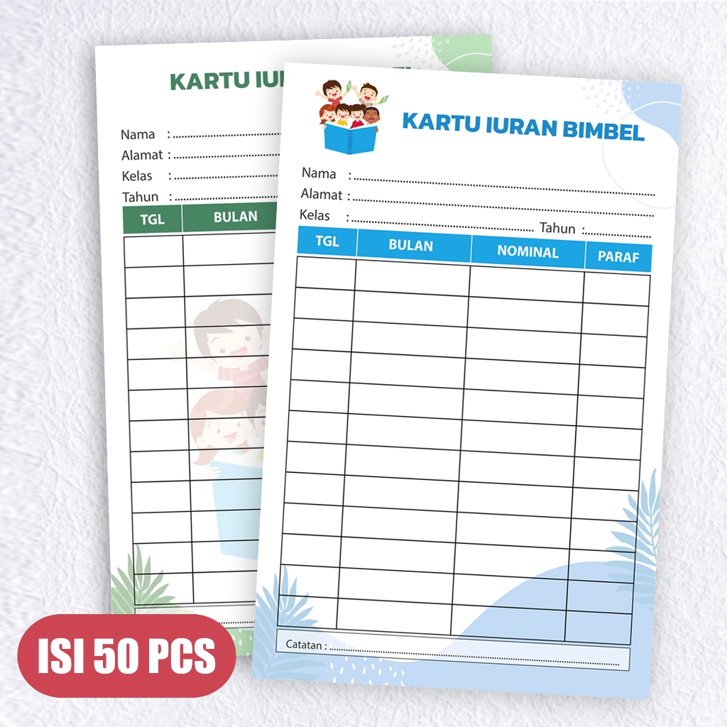 

( ISI 50 PCS ) KERTAS KARTU IURAN BULANAN PEMBAYARAN BIMBEL / LES / BIMBINGAN BELAJAR