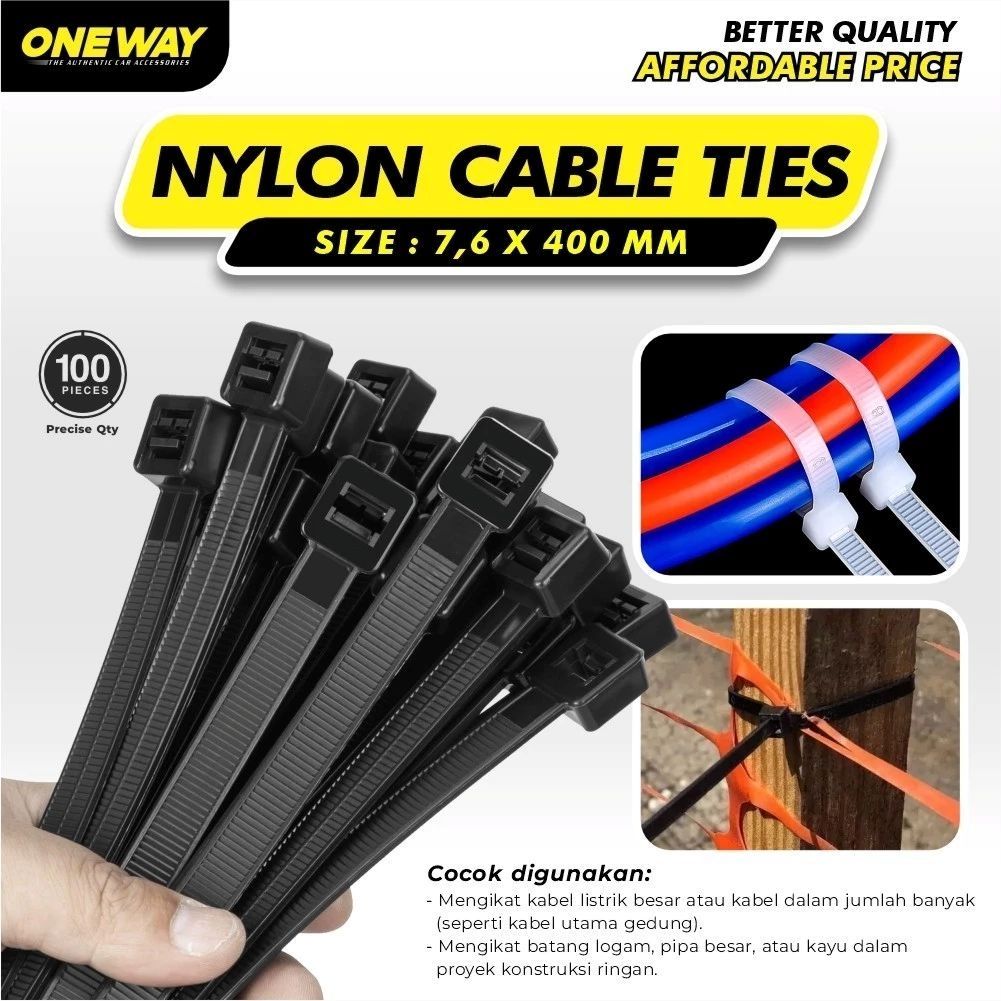 

Kabel Ties 7.6 x 400 mm Cable Tie Nylon Ukuran 40 cm Kabel Ties Pengikat Strap kuat isi 100 pcs