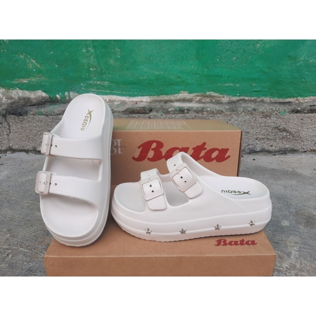 Exceqiu bata sandal slop wedges karet wanita original 572