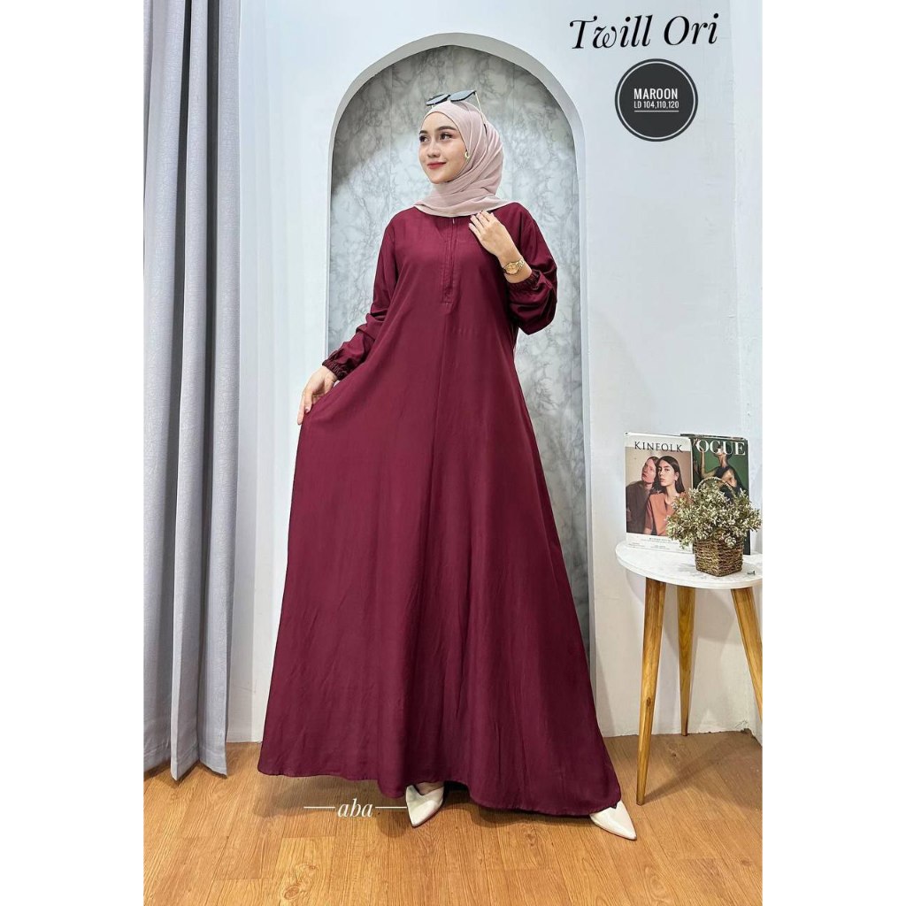 Ferisa Gamis Polos resleting bahan twill ori gamis busui banyak warna pilihan hitam putih hijau dll