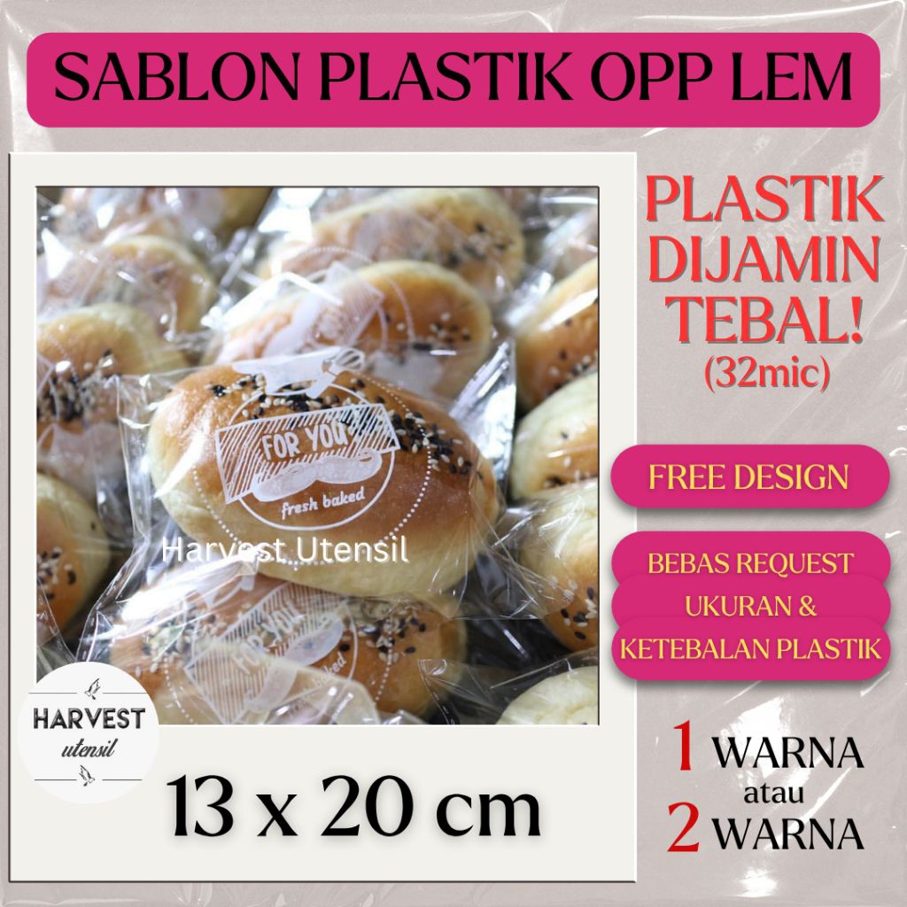 

Sablon Plastik OPP Lem 13x20 Roti Sisir Donat Kue Makanan Packaging Aksesoris