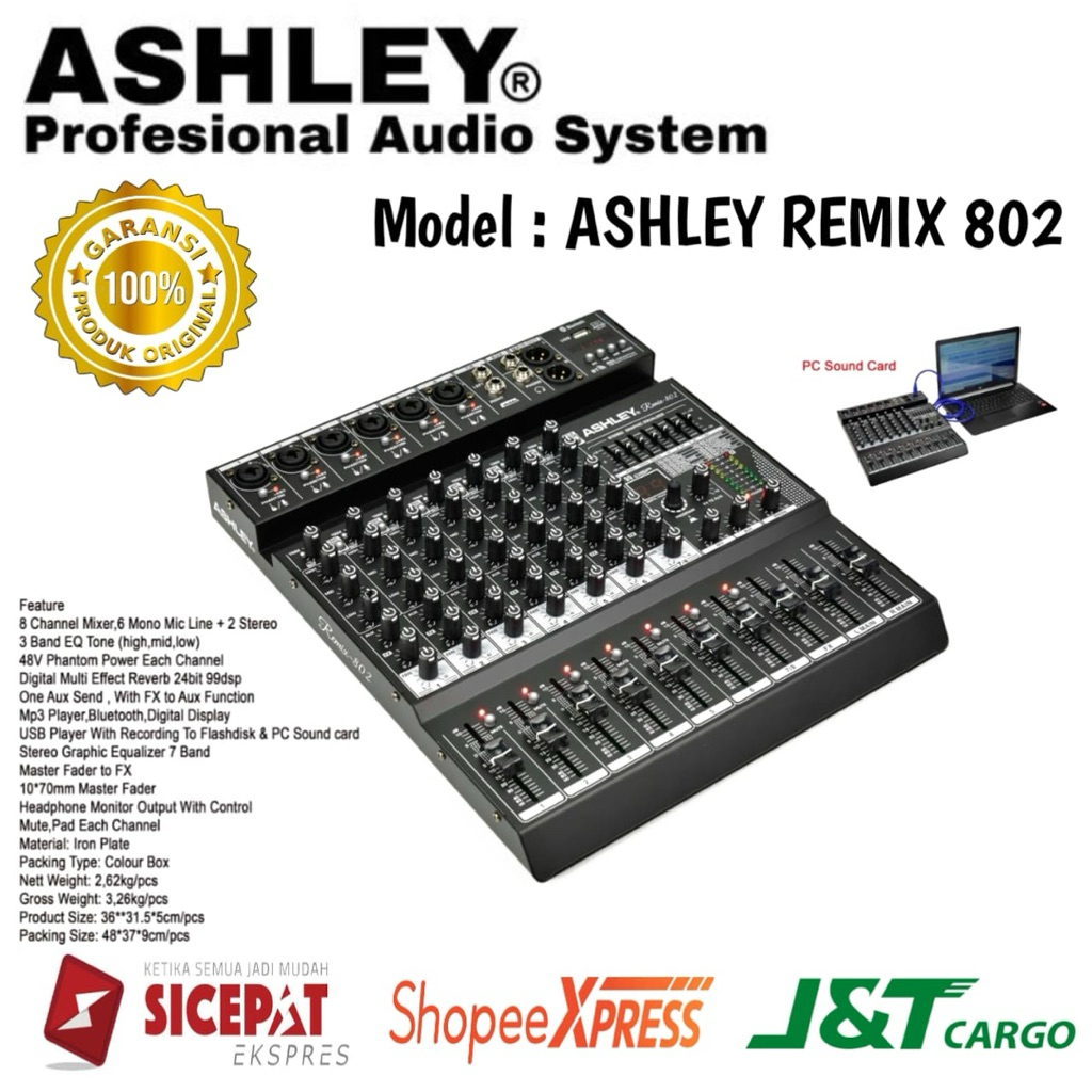 Mixer Ashley Remix802 Original Mixer Ashley 8 Channel Bluetooth usb