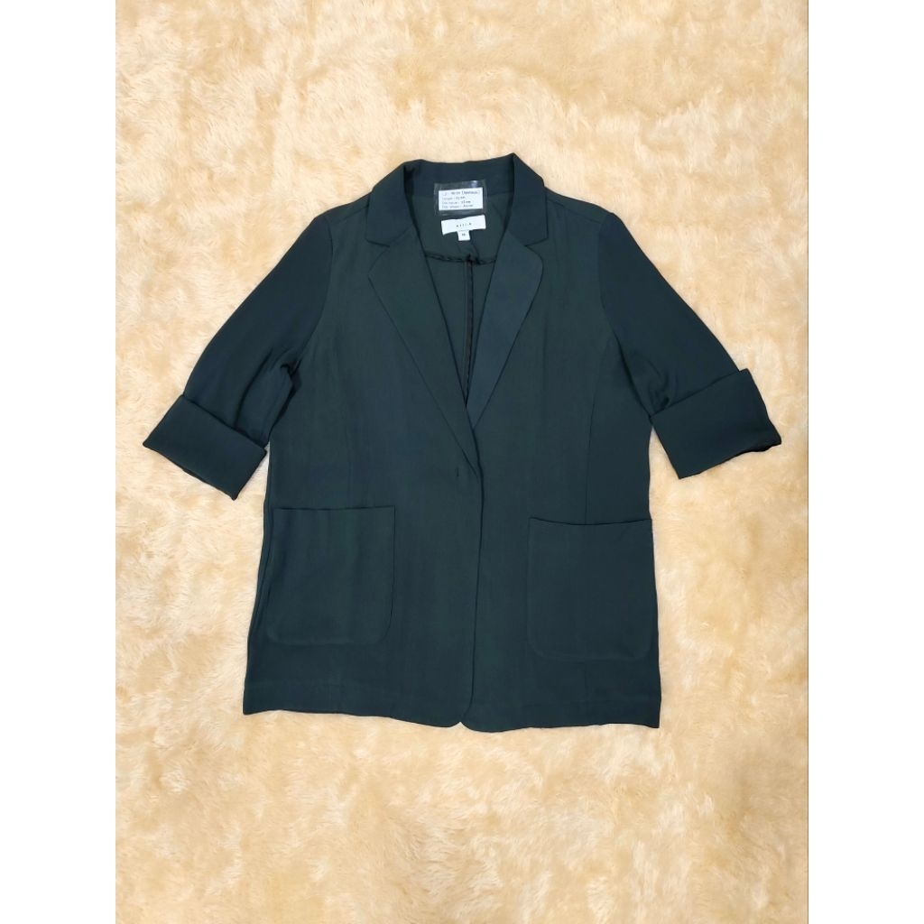 Atti. K  Dark Green Half Sleeve One Hidden Button Women Blazer/ Jas Wanita Model Lengan Setengah Kan
