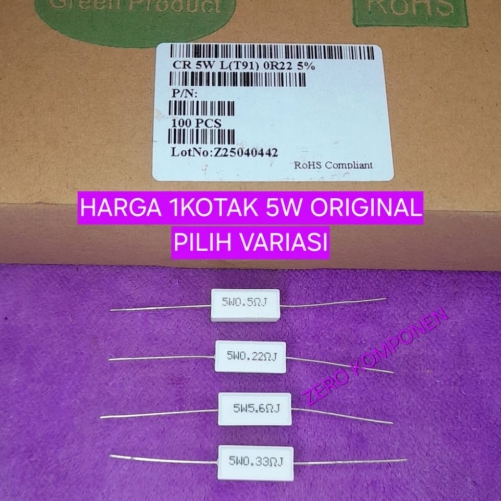 100 PCS RESISTOR 5W0.5 5W0.22 5W0.33 5W5R6 5W 10R 5W4R7 TAIWAN 1KOTAK