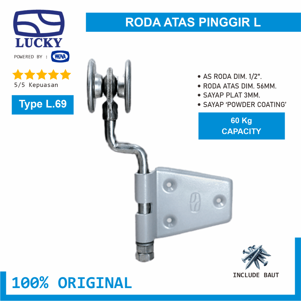 Roda Atas Pinggir L Lucky L69 Engsel Pintu Garasi Tikung dan Lipat - 100% Original