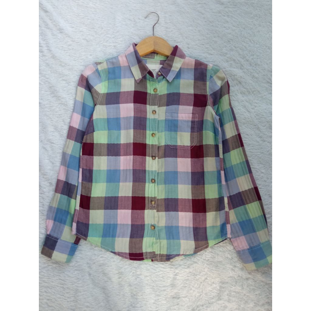 Kemeja H&M Kotak Merah Maroon Pink Hijau Biru