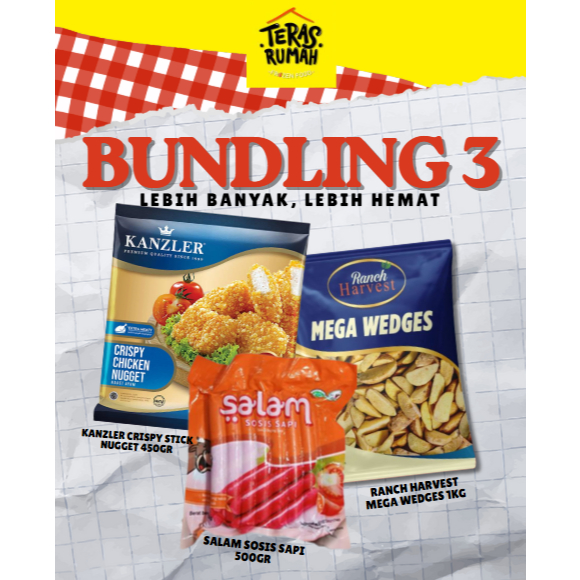 

PAKET BUNDLING 3 - KANZLER CRISPY NUGGET, KENTANG WEDGES & SOSIS SALAM 500GR